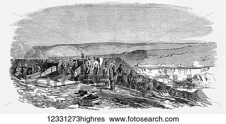 Stock Photograph - The Illustrated London News etching from 1854. Allied troops preparing to silence Inkerman. The Battle of Inkerman was fought during the Crimean War on 5 November 1854 between the allied armies of Britain, France and Ottoman Empire against the Imperial.... Fotosearch