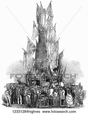 Stock Photograph - The Illustrated London News etching from 1854. The grand military trophy at the Crystal Palace. Fotosearch