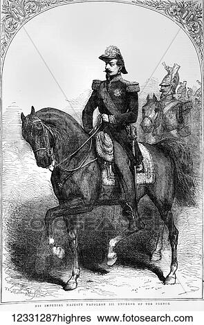 Stock Photograph - The Illustrated London News etching from 1854. His imperial majesty Napolean III emperor of the French. Fotosearch
