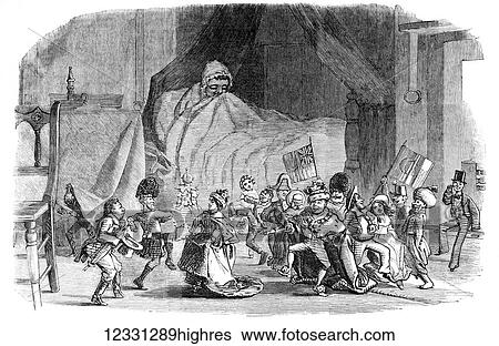 The Illustrated London News etching from 1854. A childs dream of twelfth night. Royal characters dancing in the bedroom with a child in bed View Large Photo Image Stock Photograph - The Illustrated London News etching from 1854. A childs dream of twelfth night. Royal characters dancing in the bedroom with a child in bed. Fotosearch
