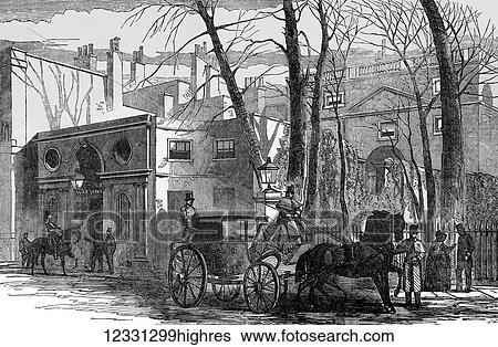 Stock Photograph - The Illustrated London News etching from 1854. Pembroke House, Whitehall Gardens, the Office of the Minister at War. Crimean War. Fotosearch