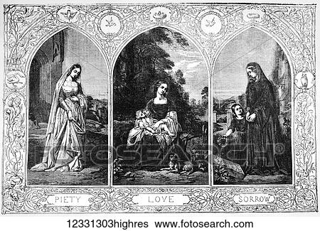 Stock Photograph - The Illustrated London News etching from 1854. Piety, love, sorrow. Fotosearch