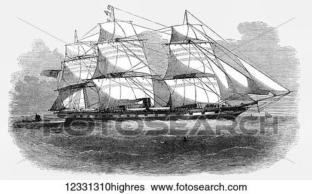 Stock Photograph - The Illustrated London News etching from 1854. The screw steam ship Prince Wrecked off Balacava harbour. Crimean war. Fotosearch