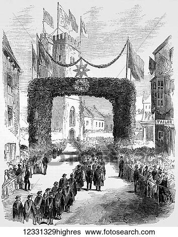 The Illustrated London News etching from 1854. Procession tot he laying of the foundation stone of the new church of St Thomas, Newport, Isle of Wight. Procession of people through arch with new church in background View Large Photo Image Stock Photograph - The Illustrated London News etching from 1854. Procession tot he laying of the foundation stone of the new church of St Thomas, Newport, Isle of Wight. Procession of people through arch with new church in background. Fotosearch