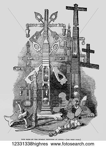 The Illustrated London News etching from 1854. Toys made by Russian prisoners at Lewis, Crimean war View Large Photo Image Stock Photograph - The Illustrated London News etching from 1854. Toys made by Russian prisoners at Lewis, Crimean war. Fotosearch