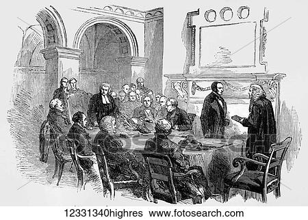 Stock Photograph - The Illustrated London News etching from 1854. Trial of the Pyx at the office of the controller general of the exchequer, Whitehall. The Trial of the Pyx (/p? ks/) is the procedure in the United Kingdom for ensuring that newly minted coins conform to.... Fotosearch