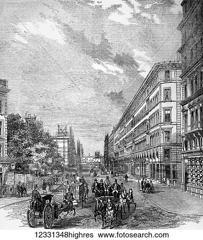 Stock Photograph - The Illustrated London News etching from 1854. Victoria Street, Westminster, London, Engalnd. Fotosearch