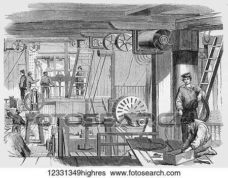 The Illustrated London News etching from 1854. The Volcano a steam ship fitted as a floating factory for the Baltic. Men working in factory with winches and equipment View Large Photo Image Stock Photograph - The Illustrated London News etching from 1854. The Volcano a steam ship fitted as a floating factory for the Baltic. Men working in factory with winches and equipment. Fotosearch