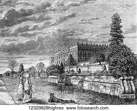 The life and times of Queeen Victoria 1901. Chatsworth House from the South West View Large Photo Image Stock Photograph - The life and times of Queeen Victoria 1901. Chatsworth House from the South West. Fotosearch