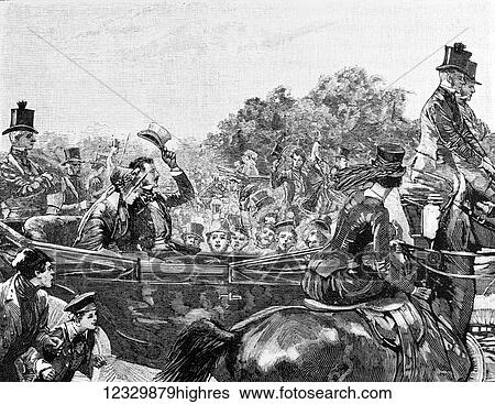 Stock Photograph - The life and times of Queeen Victoria 1901. Reception of Queen Victoria in Hyde Park after the news of Oxfords attempt on her life. Fotosearch