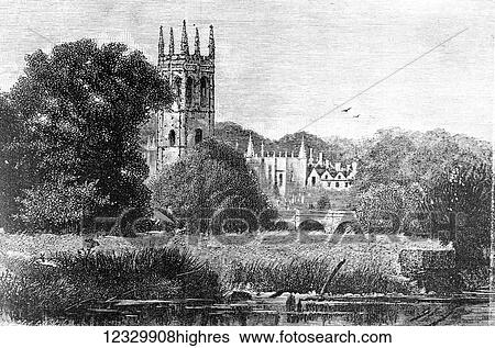 Stock Photograph - The life and times of Queeen Victoria 1901. Magdalen College, Oxford from the Cherwell. Fotosearch