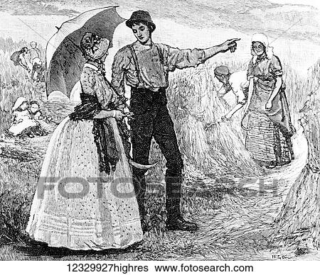 Stock Photograph - The life and times of Queeen Victoria 1901. Queen Victoria and the reapers at Blair Castle. Fotosearch