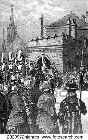 Stock Photograph - The life and times of Queeen Victoria 1901. Opening of parliment in 1846. Arrival of Royal Procession at the House of Lords. Fotosearch