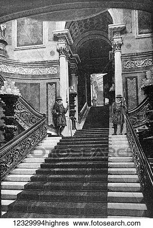 Stock Photograph - The life and times of Queeen Victoria 1901. The grand staircase Buckingham Palace. Fotosearch