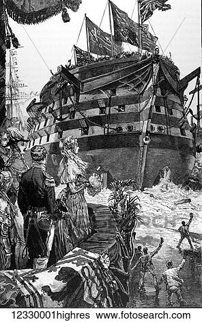 Stock Photograph - The life and times of Queeen Victoria 1901. Queeen Victoria at the launch of Trafalgar. Fotosearch