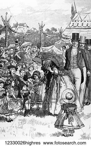 Stock Photograph - The life and times of Queeen Victoria 1901. Queen Victoria and Prince Albert at the childrens fete in Coburg on St Gregorys day. Fotosearch