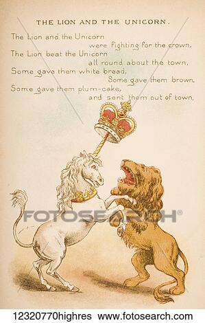 The Lion and the Unicorn from Old Mother Goose's Rhymes and Tales Illustration by Constance Haslewood Published by Frederick Warne & Co London and New York circa 1890s Chromolithography by Emrik & Binger of Holland View Large Photo Image Stock Photograph - The Lion and the Unicorn from Old Mother Goose's Rhymes and Tales Illustration by Constance Haslewood Published by Frederick Warne & Co London and New York circa 1890s Chromolithography by Emrik & Binger of Holland. Fotosearch