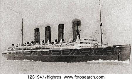 Stock Photograph - The maiden voyage of the Cunard liner RMS Mauretania in 1907. From The Pageant of the Century, published 1934.. Fotosearch