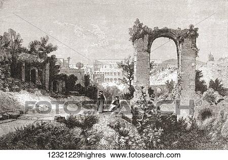Stock Photograph - The Palatine from the Aventine Hill, Rome, Italy in the late 19th century. From Italian Pictures by Rev. Samuel Manning, published c. 1890.. Fotosearch