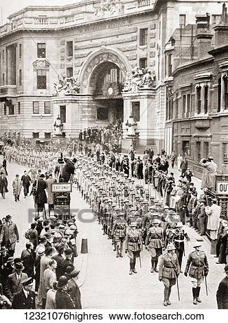 Stock Photograph - The scene outside Waterloo Station, London, England as the South African Coronation contingent arrive to celebrate the coronation of King George VI on 12th May 1937. From The Sphere, Coronation Record Number published 1937.. Fotosearch