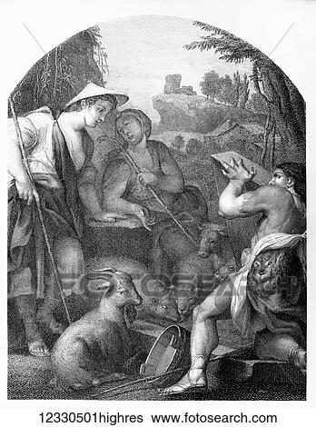 The Self-Interpreting Family Bible, Brown, Rev. John. Circa 1880. Line block etching. Jacob watering Rachels flock View Large Photo Image Stock Photograph - The Self-Interpreting Family Bible, Brown, Rev. John. Circa 1880. Line block etching. Jacob watering Rachels flock. Fotosearch