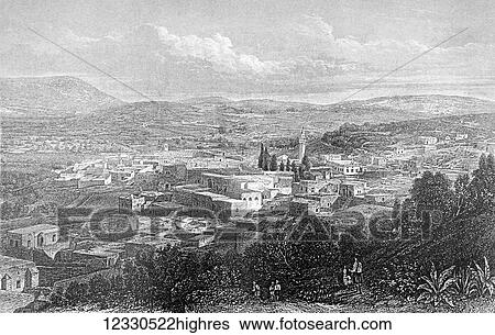 The Self-Interpreting Family Bible, Brown, Rev. John. Circa 1880. Line block etching. A view to Nazareth the houses and people View Large Photo Image Stock Photograph - The Self-Interpreting Family Bible, Brown, Rev. John. Circa 1880. Line block etching. A view to Nazareth the houses and people. Fotosearch