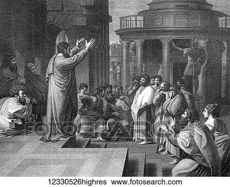 The Self-Interpreting Family Bible, Brown, Rev. John. Circa 1880. Line block etching. The desciple Paul preaching in Athens to a crowd of people View Large Photo Image Stock Photograph - The Self-Interpreting Family Bible, Brown, Rev. John. Circa 1880. Line block etching. The desciple Paul preaching in Athens to a crowd of people. Fotosearch