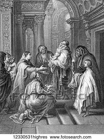 The Self-Interpreting Family Bible, Brown, Rev. John. Circa 1880. Line block etching. The Presentation of Jesus at the Temple is an early episode in the life of Jesus that is celebrated by the Church on the holiday of Candlemas. It is described in the... View Large Photo Image Stock Photograph - The Self-Interpreting Family Bible, Brown, Rev. John. Circa 1880. Line block etching. The Presentation of Jesus at the Temple is an early episode in the life of Jesus that is celebrated by the Church on the holiday of Candlemas. It is described in the.... Fotosearch