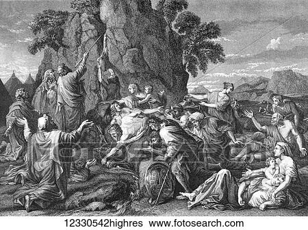 The Self-Interpreting Family Bible, Brown, Rev. John. Circa 1880. Line block etching. In Exodus, God commands Moses to strike a rock, and promises to make water flow in the desert for the people. View Large Photo Image Stock Photograph - The Self-Interpreting Family Bible, Brown, Rev. John. Circa 1880. Line block etching. In Exodus, God commands Moses to strike a rock, and promises to make water flow in the desert for the people.. Fotosearch