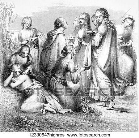 The Self-Interpreting Family Bible, Brown, Rev. John. Circa 1880. Line block etching. The 10 virgins View Large Photo Image Stock Photograph - The Self-Interpreting Family Bible, Brown, Rev. John. Circa 1880. Line block etching. The 10 virgins. Fotosearch