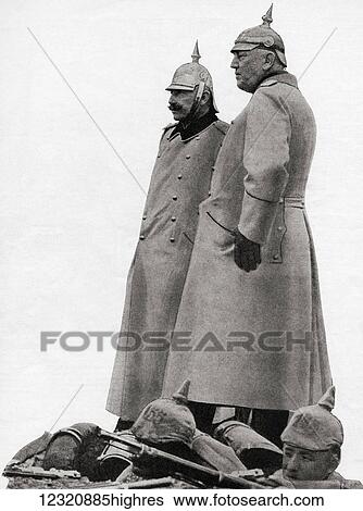 Stock Photograph - The War Lords Take Stock. The Kaiser Wilhelm II 1859-1941 and General Helmuth Johann Ludwig von Moltke, 1848-1916 survey the field during army manoeuvres. From the magazine Twenty Years After The Battlefields of 1914-1918 Then and Now by Sir Ernest.... Fotosearch