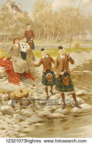 Stock Photograph - The younger children of King George V and Queen Mary at Balmoral in 1911. Princess Mary, Prince John, Prince George, Prince Henry and Prince Albert. From The Illustrated London News, 1910.. Fotosearch