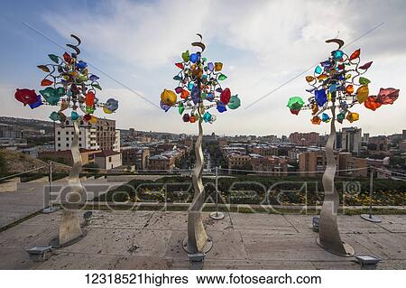 Stock Photograph - Three Glassinators, sculpture by Andrew Carson, on display at the Cafesjian Museum of Art in the Yerevan Cascade; Yerevan, Armenia. Fotosearch