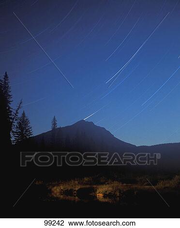 Stock Image - Time delay image of stars in the night sky. Fotosearch
