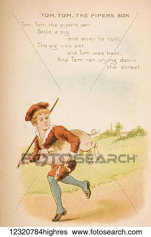 Stock Photograph - Tom Tom the Piper's Son from Old Mother Goose's Rhymes and Tales Illustration by Constance Haslewood Published by Frederick Warne & Co London and New York circa 1890s Chromolithography by Emrik & Binger of Holland. Fotosearch