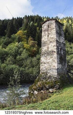 Tower of Love, a Svan stone tower by the Enguri River, Upper Svaneti; Samegrelo-Zemo Svaneti, Georgia View Large Photo Image Stock Photograph - Tower of Love, a Svan stone tower by the Enguri River, Upper Svaneti; Samegrelo-Zemo Svaneti, Georgia. Fotosearch