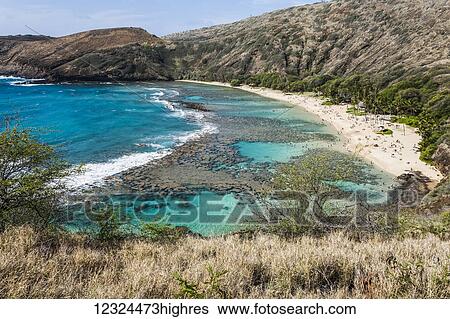 Stock Photograph - Turquoise ocean water in Hanauma Bay; Oahu, Hawaii, United States of America. Fotosearch