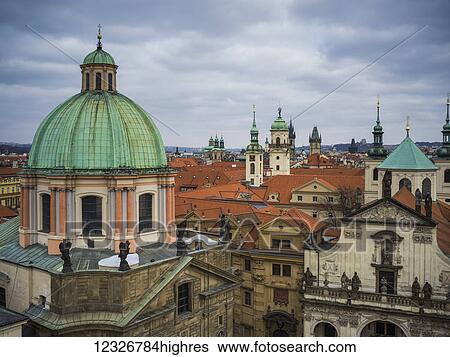 Stock Photograph - View from Old Town Bridge Tower; Prague, Czech Republic. Fotosearch
