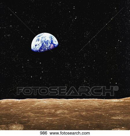 Stock Photograph - View of earth from the moon's surface. Fotosearch