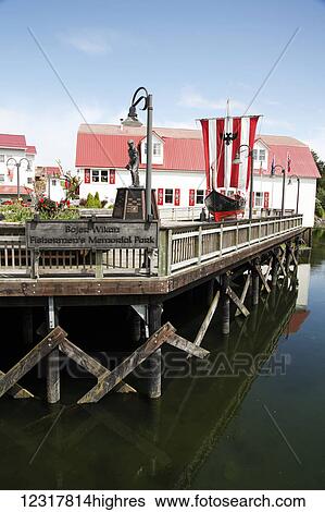 Stock Photograph - View of the boardwalk and the Sons of 0rway Hall, National Historic Site, Petersburg, Southeast Alaska, USA. Fotosearch