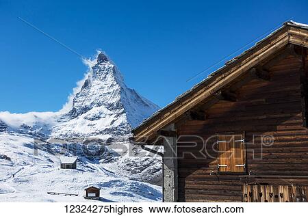 Stock Photograph - View of the Matterhorn from Riffelalp at 2222 m, above Zermatt; Zermatt, Valais, Switzerland. Fotosearch