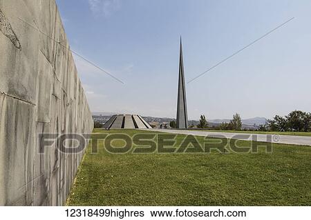 Stock Photograph - Wall with the names of towns and villages where massacres and deportations are k0wn to have taken place, twelve slabs positioned in a circle, representing the twelve lost provinces in present-day Turkey and stele symbolizing the national rebirth of.... Fotosearch