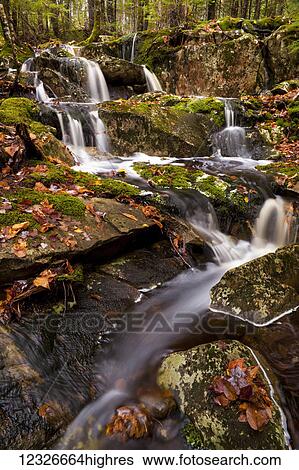Stock Photograph - Waterfall and brook in a forest in late autumn; Bedford, Nova Scotia, Canada. Fotosearch