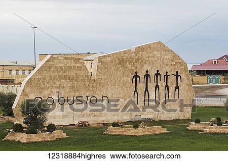 Stock Photograph - Welcome sign, Gobustan Rock Art Cultural Landscape; Gobustan, Azerbaijan. Fotosearch