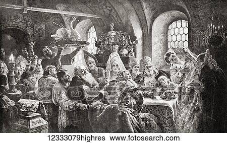 Stock Photograph - A 17th century Russian wedding feast. From Hutchinson's History of the Nations, published 1915.. Fotosearch