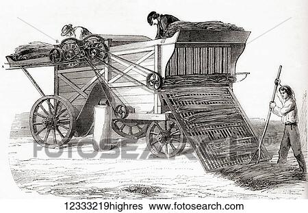 A 19th century threshing machine. From Les Merveilles de la Science, published 1870. View Large Photo Image Stock Photograph - A 19th century threshing machine. From Les Merveilles de la Science, published 1870.. Fotosearch