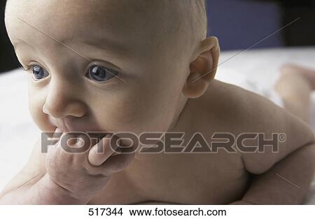 Picture - A baby sucks its hand. Fotosearch