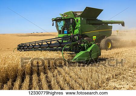 Stock Photograph - A Combine Harvests Grain In The Palouse Region Of Eastern Washington; Washington, United States Of America. Fotosearch