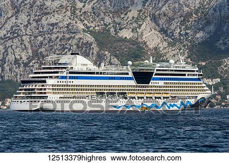 Stock Photograph - A cruise ship in the Bay of Kotor; Monte. Fotosearch