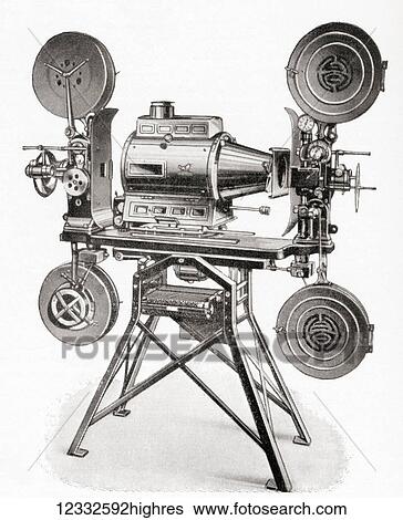 Stock Photograph - A Hahn Goerz twin projection movie camera. From Meyers Lexicon, published 1927.. Fotosearch